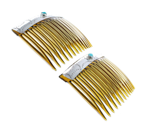 Native American Sterling Silver Turquoise Hair Combs AX127515